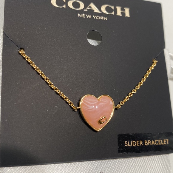 Coach Valentines Day Signature Heart Slider Bracelet Light Pink Gold C - Picture 4 of 5